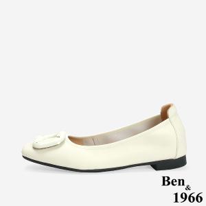 Ben&1966 高級絲綢羊皮可愛方釦舒適包鞋-米白(246582)