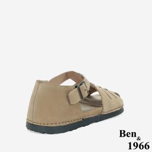 Ben&1966 高級牛磨砂皮知性文青魚骨涼鞋-深杏