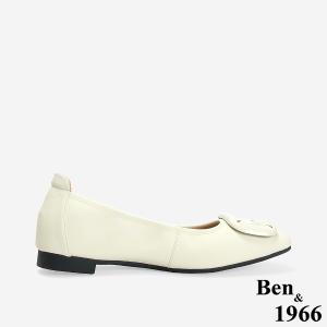 Ben&1966 高級絲綢羊皮可愛方釦舒適包鞋-米白(246582)