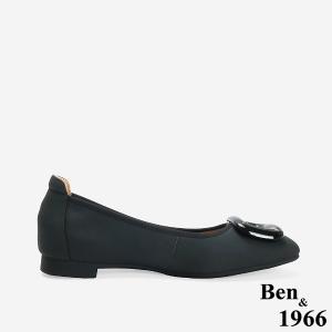 Ben&1966 高級絲綢羊皮可愛方釦舒適包鞋-黑(246581)