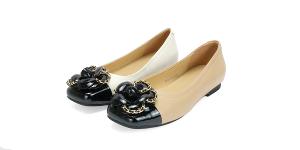 Ben&1966 柔軟羊皮優雅山茶花方頭包鞋-杏(246321)