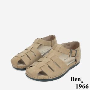 Ben&1966 高級牛磨砂皮知性文青魚骨涼鞋-深杏