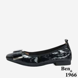 Ben&1966 質感牛皺漆皮內增高方頭包鞋-黑(246391)