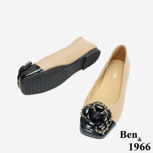 Ben&1966 柔軟羊皮優雅山茶花方頭包鞋-杏(246321)