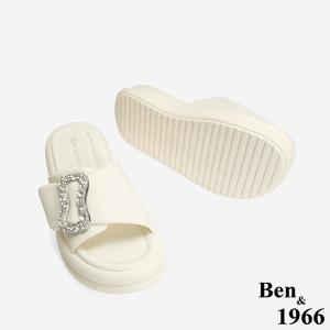 Ben&1966 高級舒適羊皮鑽釦厚底拖鞋-米白(246462)