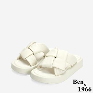 Ben&1966 柔軟綿羊皮胖胖編織感厚底拖鞋-米白(246473)