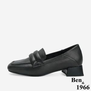 Ben&1966 高級柔軟羊皮簡約低跟樂福鞋-黑