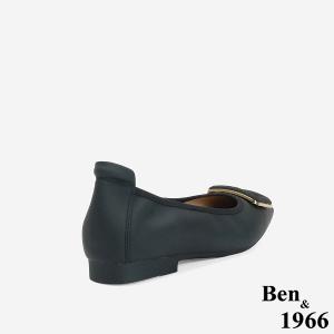 Ben&1966 高級絲綢羊皮舒適內增高方頭包鞋-黑