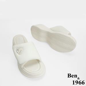 Ben&1966 高級羊皮可愛澎澎感愛心釦厚底拖鞋-米白