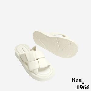 Ben&1966 柔軟綿羊皮胖胖編織感厚底拖鞋-米白(246473)