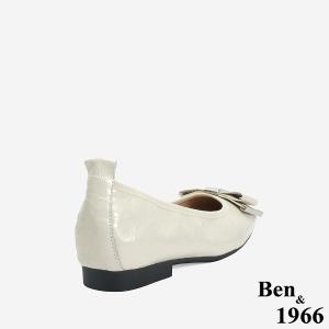 Ben&1966 質感牛皺漆皮內增高方頭包鞋-米白(246392)