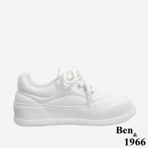 Ben&1966 高級頭層牛皮雲朵包覆感柔軟休閒鞋-白