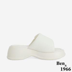 Ben&1966 高級羊皮可愛澎澎感愛心釦厚底拖鞋-米白