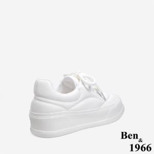 Ben&1966 高級頭層牛皮雲朵包覆感柔軟休閒鞋-白