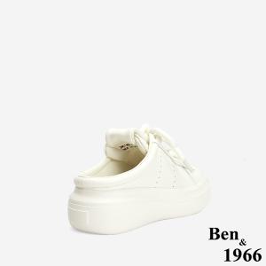Ben&1966 高級頭層牛皮可愛圓鞋帶胖胖休閒鞋-米白