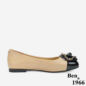 Ben&1966 柔軟羊皮優雅山茶花方頭包鞋-杏(246321)