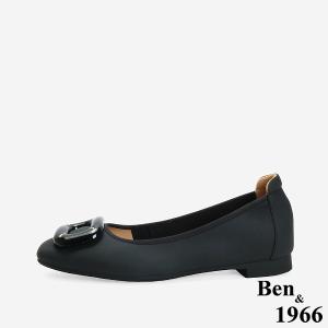 Ben&1966 高級絲綢羊皮可愛方釦舒適包鞋-黑(246581)