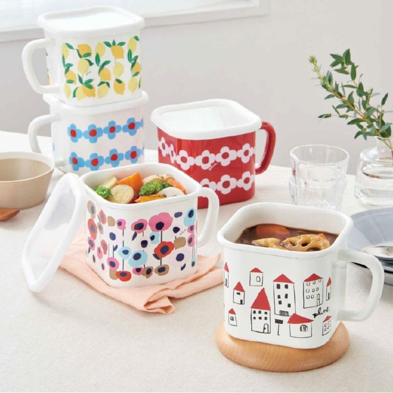 PLUNE 琺瑯方形提把密封保鮮盒1.45L