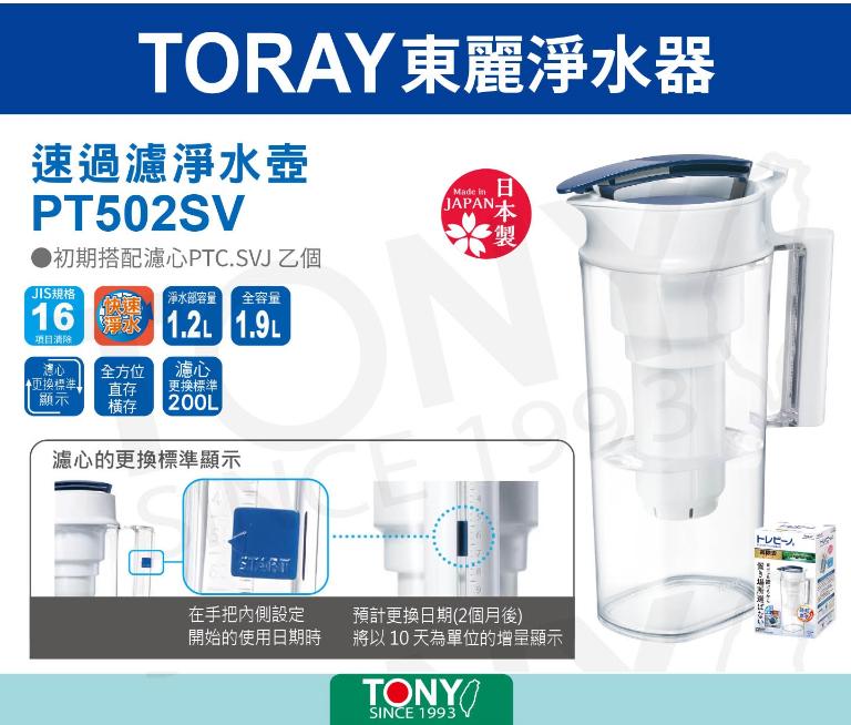 TORAY 東麗 PT502SV 日本製速過濾淨水壺(1.9L)