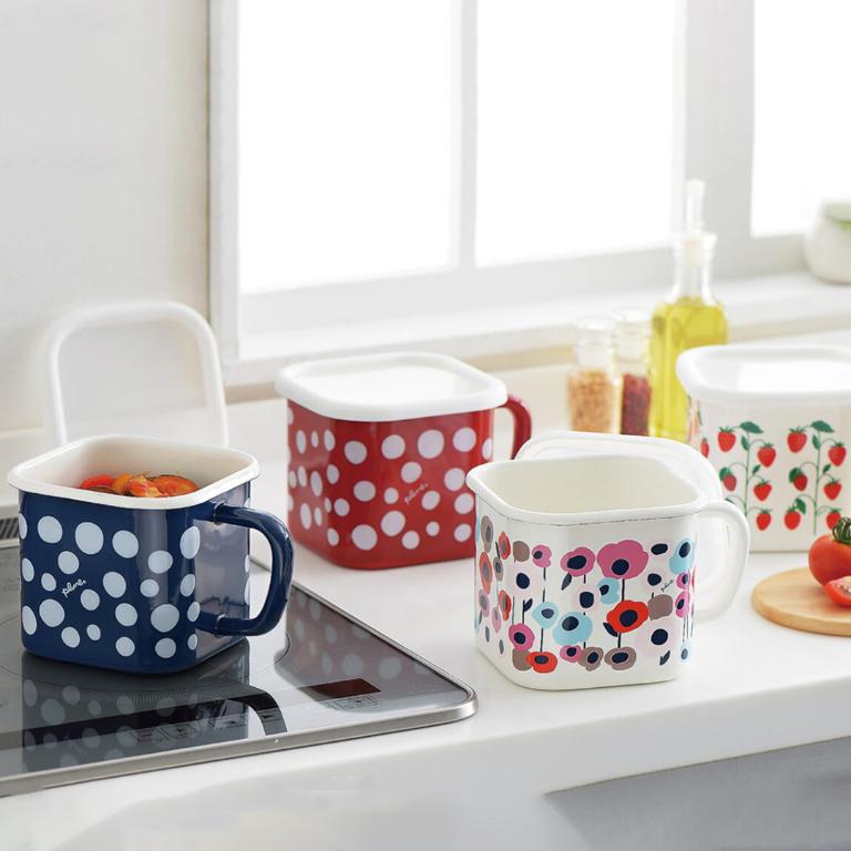 PLUNE 琺瑯方形提把密封保鮮盒1.45L