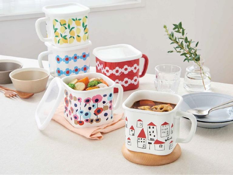 PLUNE 琺瑯方形提把密封保鮮盒1.45L