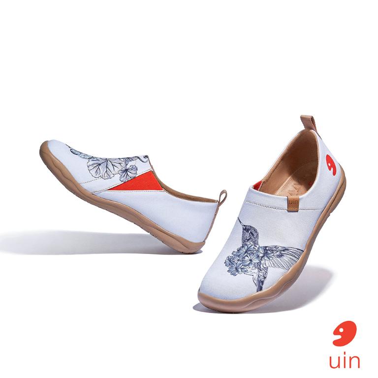 uin 西班牙原創設計 女鞋 帆布鞋 懶人鞋 花鳥彩繪休閒鞋W1010608