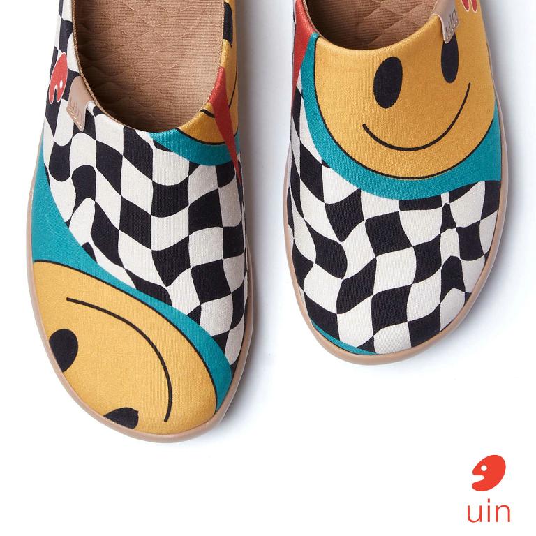 uin 西班牙原創設計 女鞋 半包鞋 半拖鞋 帆布鞋 懶人鞋 自然笑彩繪休閒鞋W1221590