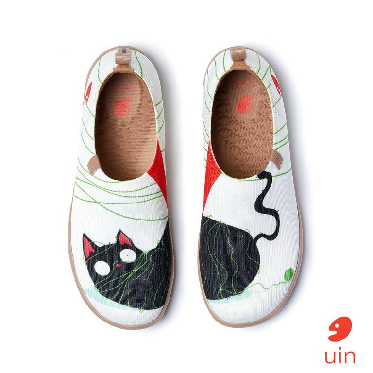 uin 西班牙原創設計 女鞋 帆布鞋 懶人鞋 躺平笨貓彩繪休閒鞋W1011470