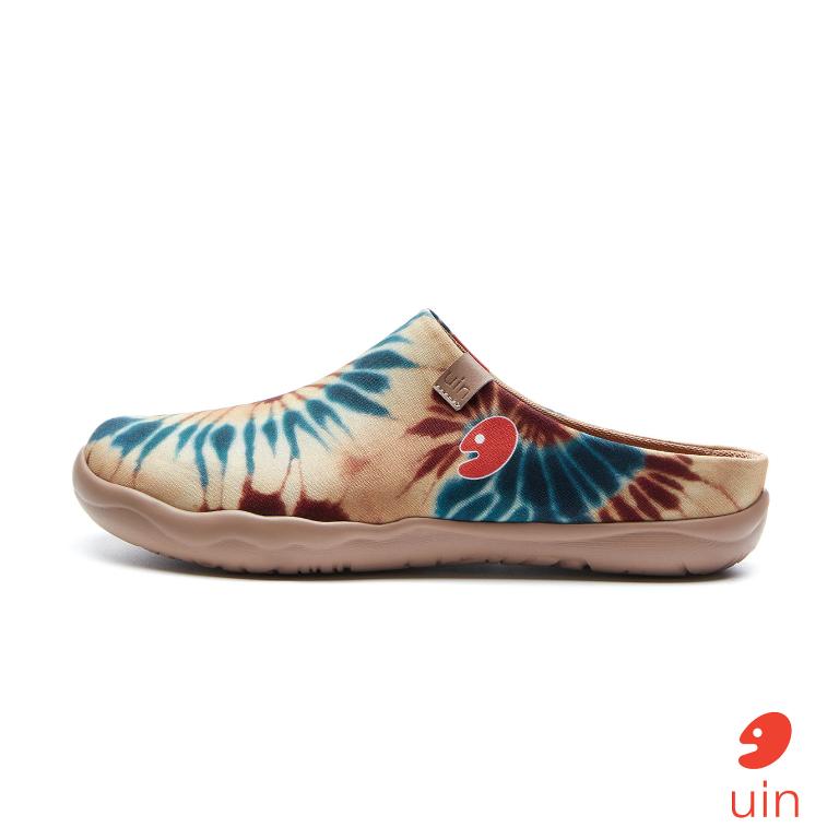 uin 西班牙原創設計 女鞋 半包鞋 半拖鞋 帆布鞋 懶人鞋 復古花暈彩繪休閒鞋W1221592