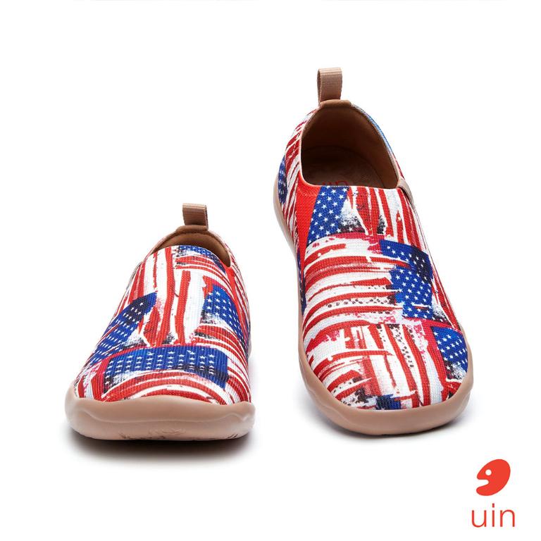 uin 西班牙原創設計 女鞋 帆布鞋 懶人鞋 塗鴉星條旗彩繪休閒鞋W1011464