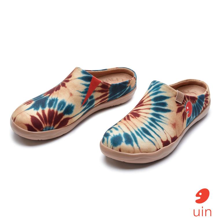 uin 西班牙原創設計 女鞋 半包鞋 半拖鞋 帆布鞋 懶人鞋 復古花暈彩繪休閒鞋W1221592
