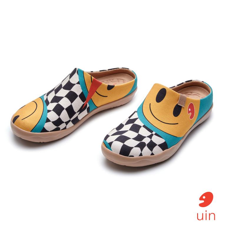uin 西班牙原創設計 女鞋 半包鞋 半拖鞋 帆布鞋 懶人鞋 自然笑彩繪休閒鞋W1221590