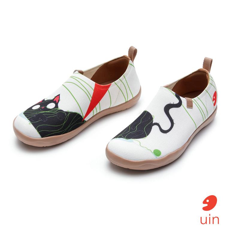 uin 西班牙原創設計 女鞋 帆布鞋 懶人鞋 躺平笨貓彩繪休閒鞋W1011470