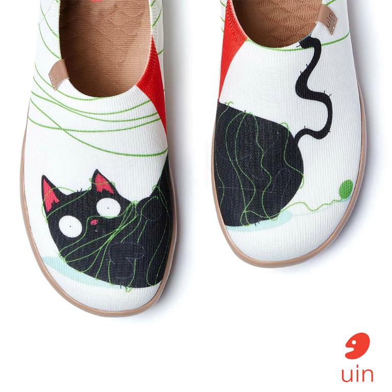 uin 西班牙原創設計 女鞋 帆布鞋 懶人鞋 躺平笨貓彩繪休閒鞋W1011470