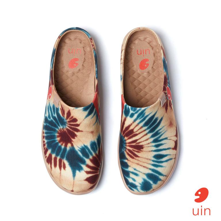 uin 西班牙原創設計 女鞋 半包鞋 半拖鞋 帆布鞋 懶人鞋 復古花暈彩繪休閒鞋W1221592