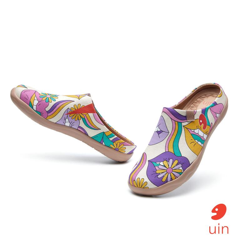 uin 西班牙原創設計 女鞋 半包鞋 半拖鞋 帆布鞋 懶人鞋 多彩嬉皮彩繪休閒鞋W1221587