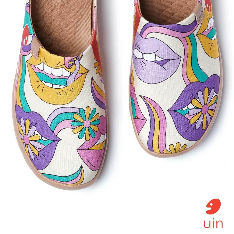 uin 西班牙原創設計 女鞋 半包鞋 半拖鞋 帆布鞋 懶人鞋 多彩嬉皮彩繪休閒鞋W1221587