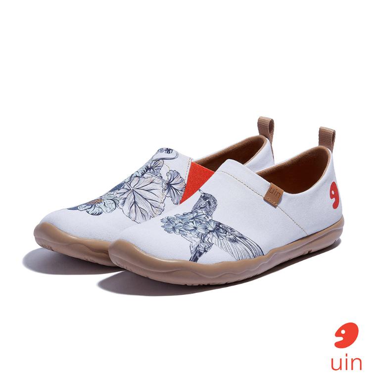 uin 西班牙原創設計 女鞋 帆布鞋 懶人鞋 花鳥彩繪休閒鞋W1010608