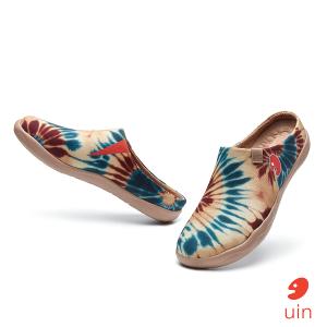 uin 西班牙原創設計 女鞋 半包鞋 半拖鞋 帆布鞋 懶人鞋 復古花暈彩繪休閒鞋W1221592