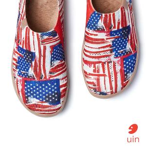 uin 西班牙原創設計 女鞋 帆布鞋 懶人鞋 塗鴉星條旗彩繪休閒鞋W1011464