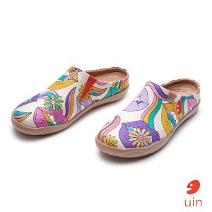 uin 西班牙原創設計 女鞋 半包鞋 半拖鞋 帆布鞋 懶人鞋 多彩嬉皮彩繪休閒鞋W1221587
