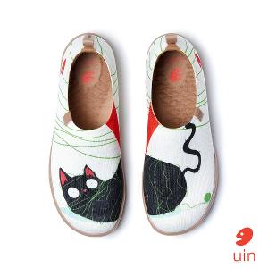 uin 西班牙原創設計 女鞋 帆布鞋 懶人鞋 躺平笨貓彩繪休閒鞋W1011470