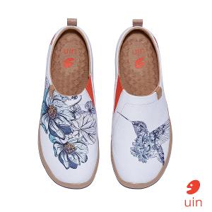 uin 西班牙原創設計 女鞋 帆布鞋 懶人鞋 花鳥彩繪休閒鞋W1010608