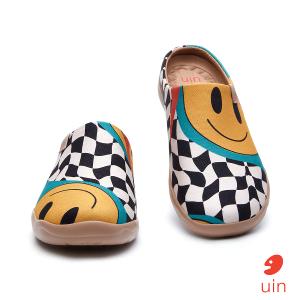 uin 西班牙原創設計 女鞋 半包鞋 半拖鞋 帆布鞋 懶人鞋 自然笑彩繪休閒鞋W1221590