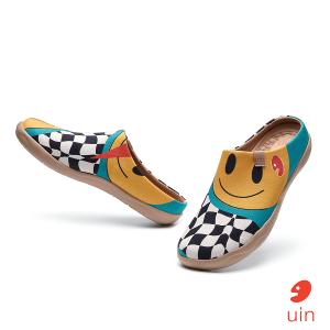uin 西班牙原創設計 女鞋 半包鞋 半拖鞋 帆布鞋 懶人鞋 自然笑彩繪休閒鞋W1221590