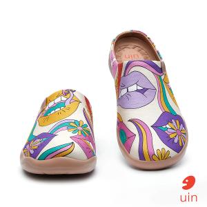 uin 西班牙原創設計 女鞋 半包鞋 半拖鞋 帆布鞋 懶人鞋 多彩嬉皮彩繪休閒鞋W1221587