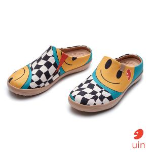 uin 西班牙原創設計 女鞋 半包鞋 半拖鞋 帆布鞋 懶人鞋 自然笑彩繪休閒鞋W1221590