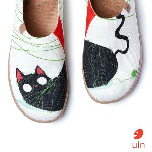 uin 西班牙原創設計 女鞋 帆布鞋 懶人鞋 躺平笨貓彩繪休閒鞋W1011470