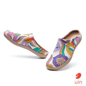uin 西班牙原創設計 女鞋 半包鞋 半拖鞋 帆布鞋 懶人鞋 多彩嬉皮彩繪休閒鞋W1221587