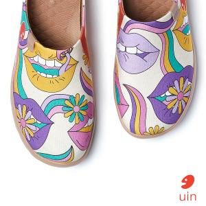 uin 西班牙原創設計 女鞋 半包鞋 半拖鞋 帆布鞋 懶人鞋 多彩嬉皮彩繪休閒鞋W1221587